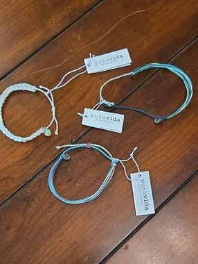 Pura Vida White, Light Blue & Teal Braided String Bracelets